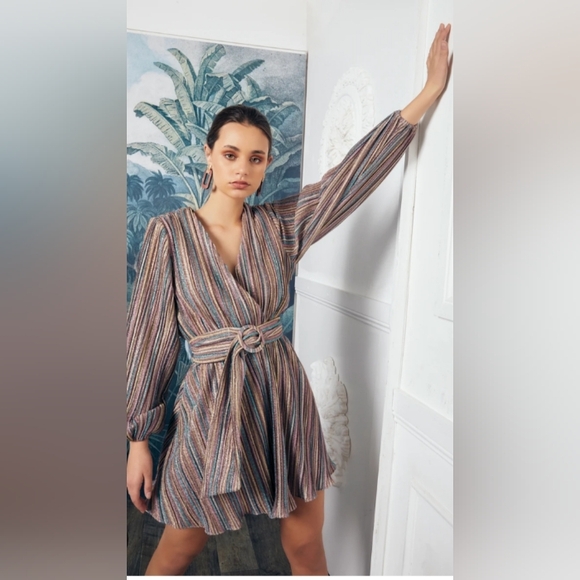 Elliatt Dresses & Skirts - ELLIATT Layla Multi Stripe Long Sleeve Dress | Mini Wrap Look | No  Belt | M